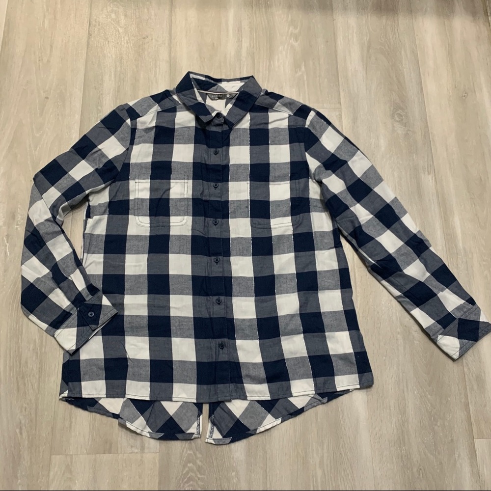 Riders by Lee Blue White Plaid Split Back Shirt Sz M